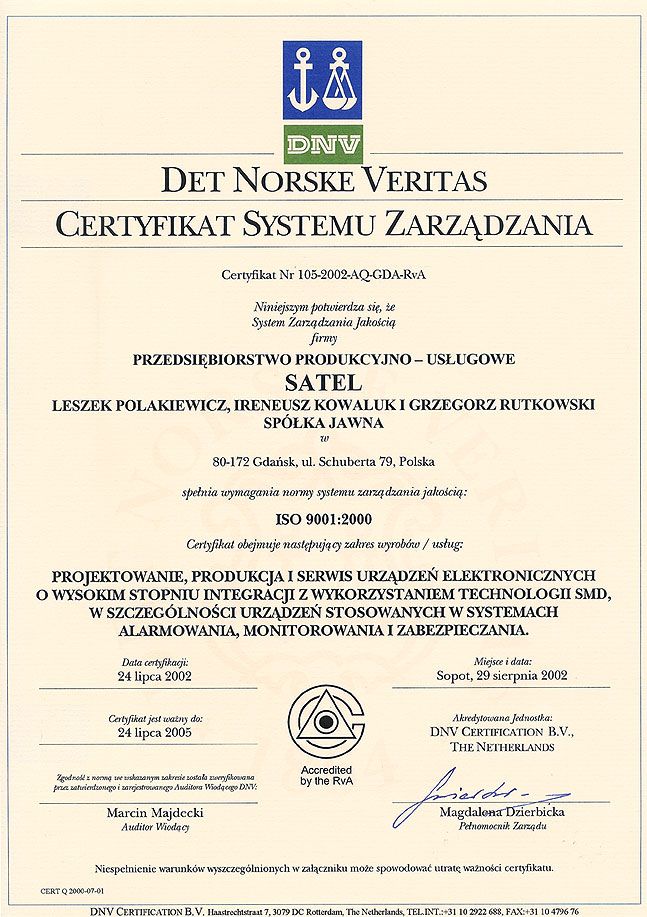 Certifikát Satel